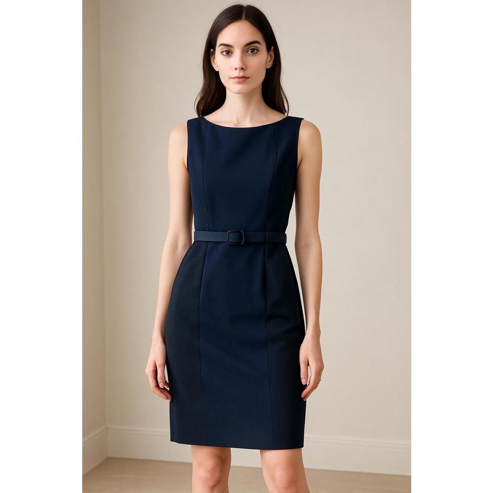 Banana Republic Navy Wool Colorblock Sheath Dress Size 2 w/ Belt